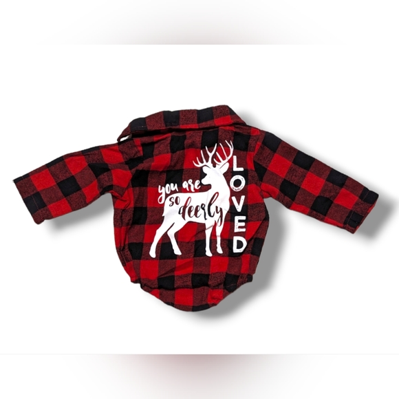You Are So Deerly Loved plaid flannel button down onesie - Picture 3 of 4